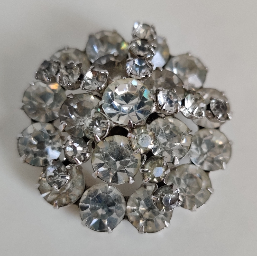 Signed Triad Austrian Crystals Domed Brooch Vintage